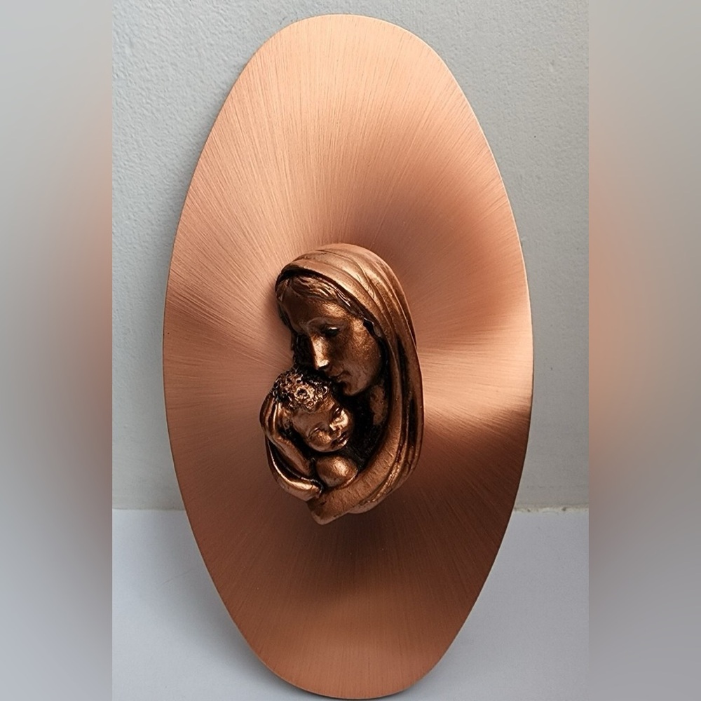 Bronze Plaque Virgin Mary and Baby Jesus Religious Madonna